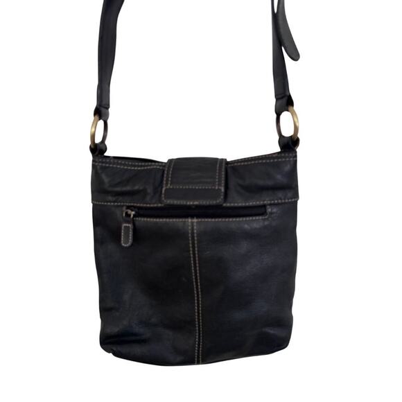 Vintage Genuine Leather Black Crossbody Shoulder Bag with Brass style Buckle - Picture 3 of 9